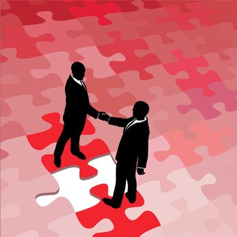 Business people agree on problem puzzle solution