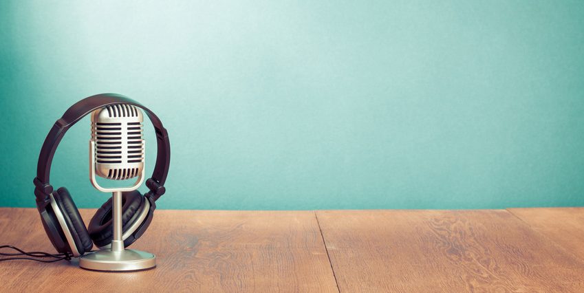 Retro style microphone, headphones