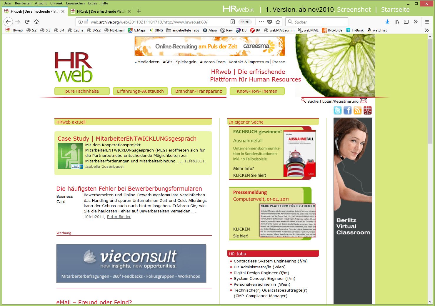 Screenshot HRweb 2010